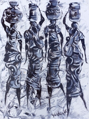 Painting titled "African women carry…" by Jafeth Moiane, Original Artwork, Acrylic