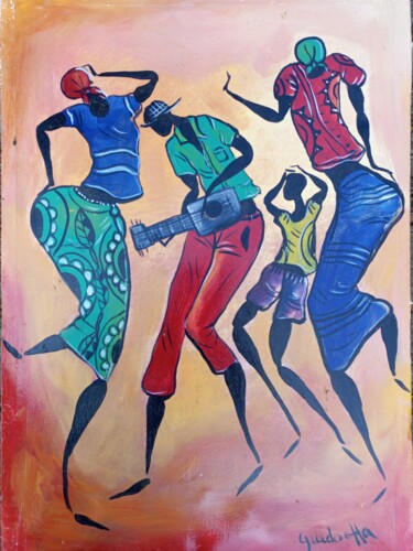 Painting titled "African rural peopl…" by Jafeth Moiane, Original Artwork, Acrylic