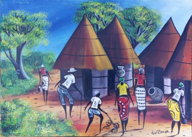 Painting titled "The daily of rural…" by Jafeth Moiane, Original Artwork, Acrylic