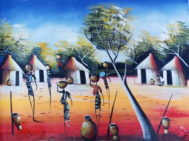 Peinture intitulée "The daily of Africa…" par Jafeth Moiane, Œuvre d'art originale, Acrylique