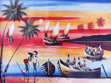 Peinture intitulée "Artisanal fishing" par Jafeth Moiane, Œuvre d'art originale, Acrylique