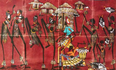 Malarstwo zatytułowany „African warriors da…” autorstwa Jafeth Moiane, Oryginalna praca, Wosk