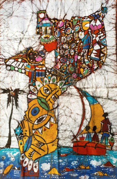 Pittura intitolato "Map of Mozambique,…" da Jafeth Moiane, Opera d'arte originale, Cera
