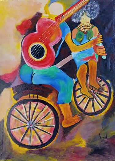 Painting titled "Lovers walking thro…" by Jafeth Moiane, Original Artwork, Acrylic
