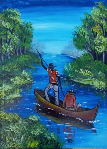 「Art of fishing」というタイトルの絵画 Jafeth Moianeによって, オリジナルのアートワーク, アクリル