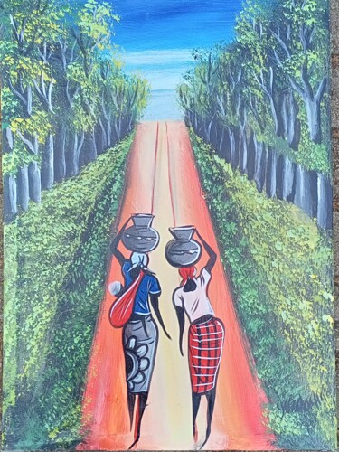 「African village wom…」というタイトルの絵画 Jafeth Moianeによって, オリジナルのアートワーク, アクリル