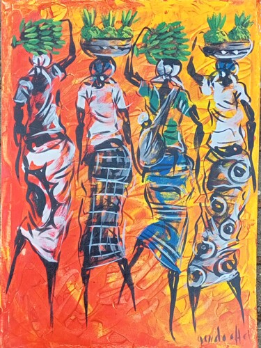 Картина под названием "african women carry…" - Jafeth Moiane, Подлинное произведение искусства, Акрил