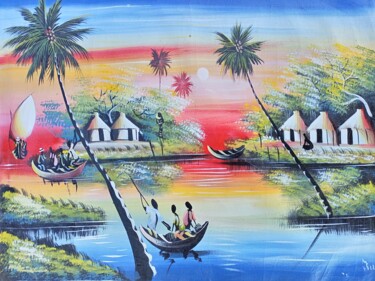 Painting titled "Fishing of small sc…" by Jafeth Moiane, Original Artwork, Acrylic