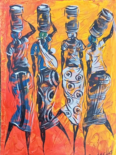 Malerei mit dem Titel "Colorfully dressed…" von Jafeth Moiane, Original-Kunstwerk, Acryl
