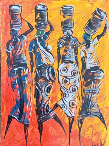 Peinture intitulée "Colorfully dressed…" par Jafeth Moiane, Œuvre d'art originale, Acrylique