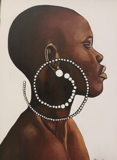 Malerei mit dem Titel "Afro beauty with bi…" von Jafeth Moiane, Original-Kunstwerk, Acryl