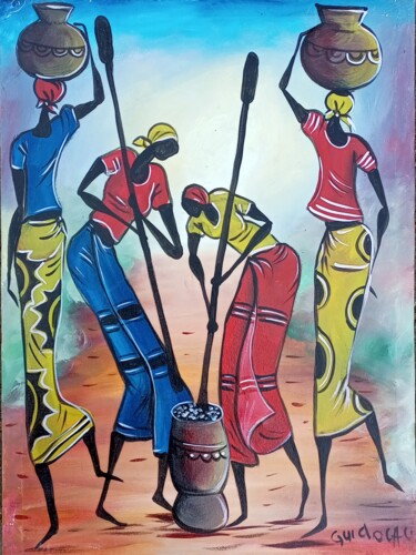 Painting titled "African women, mort…" by Jafeth Moiane, Original Artwork, Acrylic