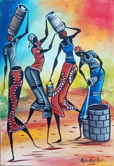 Ζωγραφική με τίτλο "African women carry…" από Jafeth Moiane, Αυθεντικά έργα τέχνης, Ακρυλικό