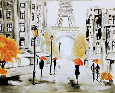 Malerei mit dem Titel "La rue de Paris" von Jafeth Moiane, Original-Kunstwerk, Acryl