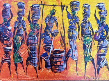 Malerei mit dem Titel "African black women…" von Jafeth Moiane, Original-Kunstwerk, Acryl