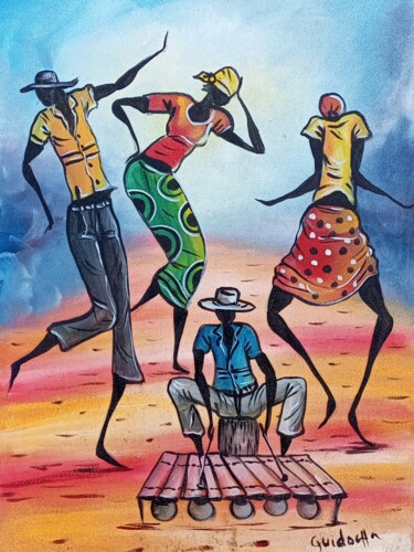 Pintura titulada "Marimba music, Afri…" por Jafeth Moiane, Obra de arte original, Acrílico