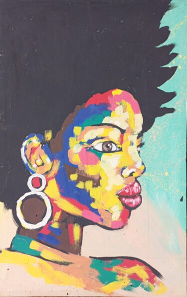 Schilderij getiteld "Beautiful young lady" door Jafeth Moiane, Origineel Kunstwerk, Acryl