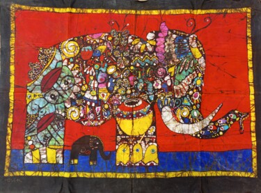 Peinture intitulée "The elephants, larg…" par Jafeth Moiane, Œuvre d'art originale, Cire