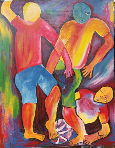 Painting titled "Football, the beaut…" by Jafeth Moiane, Original Artwork, Acrylic