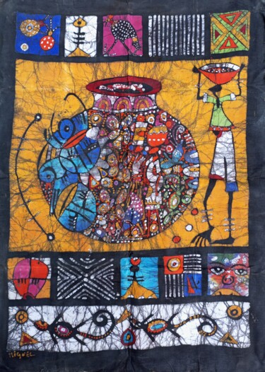 Painting titled "African magic water…" by Jafeth Moiane, Original Artwork, Wax