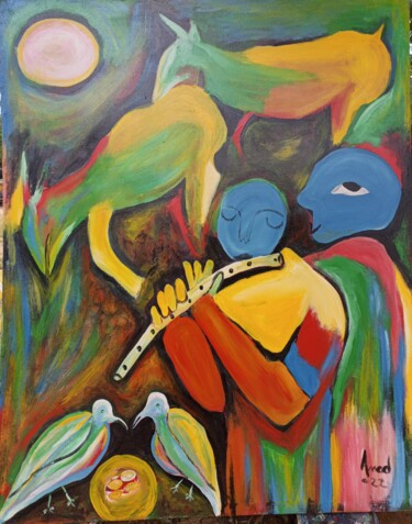 Painting titled "The shepherds, Pain…" by Jafeth Moiane, Original Artwork, Acrylic