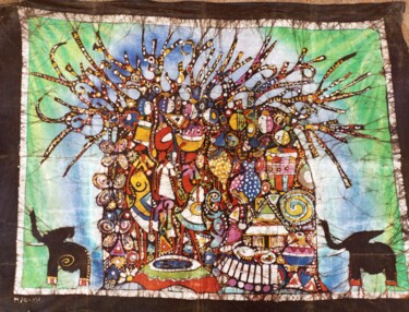 Картина под названием "Baobab tree and two…" - Jafeth Moiane, Подлинное произведение искусства, Воск
