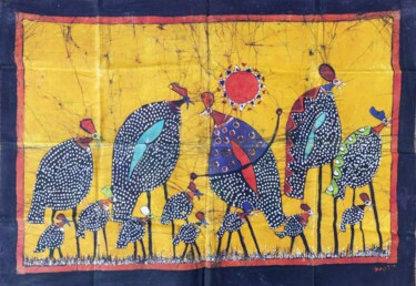 Картина под названием "Guinea fowls, Afric…" - Jafeth Moiane, Подлинное произведение искусства, Воск