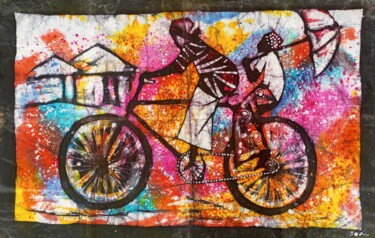 Painting titled "The women and bicyc…" by Jafeth Moiane, Original Artwork, Wax