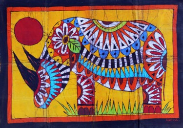 Painting titled "Rhino painting, Ani…" by Jafeth Moiane, Original Artwork, Wax
