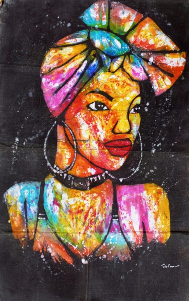 Schilderij getiteld "Black woman paintin…" door Jafeth Moiane, Origineel Kunstwerk, Was