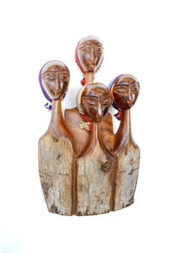 「African women art,…」というタイトルの彫刻 Jafeth Moianeによって, オリジナルのアートワーク, ウッド