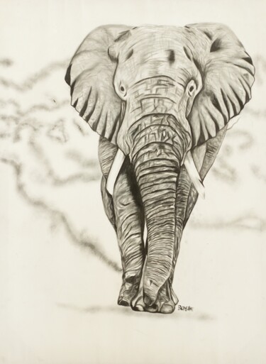 绘画 标题为“Elephant painting,…” 由Jafeth Moiane, 原创艺术品, 油
