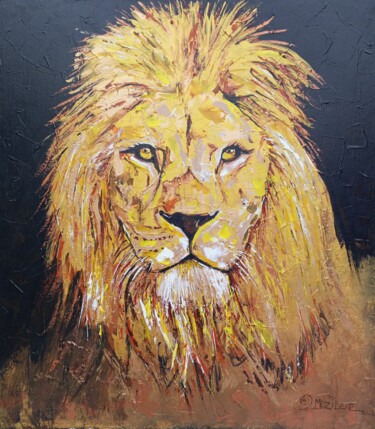 Painting titled "Lion painting, Lion…" by Jafeth Moiane, Original Artwork, Acrylic