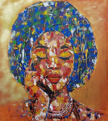 Schilderij getiteld "Art Afro, Femme Afr…" door Jafeth Moiane, Origineel Kunstwerk, Olie