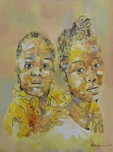 Malerei mit dem Titel "Brother and sister…" von Jafeth Moiane, Original-Kunstwerk, Acryl