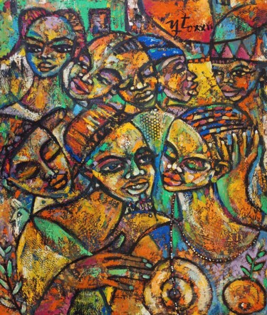 Painting titled "Family reunion pain…" by Jafeth Moiane, Original Artwork, Oil