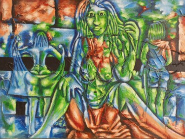 Malerei mit dem Titel "Beautiful woman art…" von Jafeth Moiane, Original-Kunstwerk, Acryl