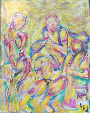 Malerei mit dem Titel "Family painting wit…" von Jafeth Moiane, Original-Kunstwerk, Acryl