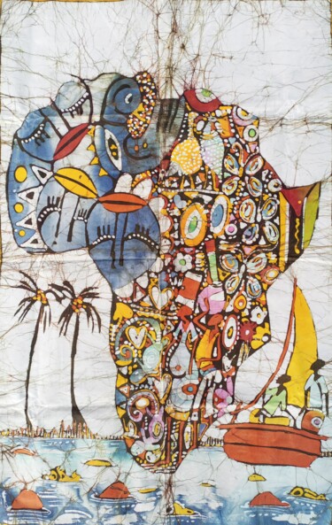 Malerei mit dem Titel "Map of Africa Art,…" von Jafeth Moiane, Original-Kunstwerk, Wachs