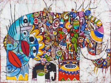 Schilderij getiteld "Elephant home decor…" door Jafeth Moiane, Origineel Kunstwerk, Was