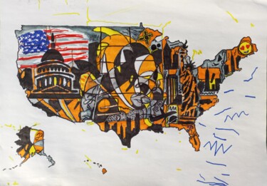 Gravures & estampes intitulée "US map, Interior de…" par Jafeth Moiane, Œuvre d'art originale, Impression numérique