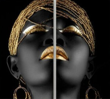 Pintura intitulada "Black and gold Afri…" por Jafeth Moiane, Obras de arte originais, Acrílico