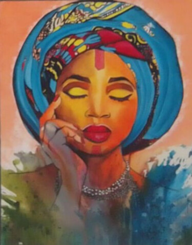 Картина под названием "Afro woman painting…" - Jafeth Moiane, Подлинное произведение искусства, Акрил