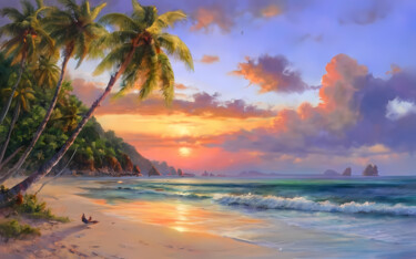 Digital Arts titled "Serene tropical bea…" by Jafeth Moiane, Original Artwork, Digital Painting