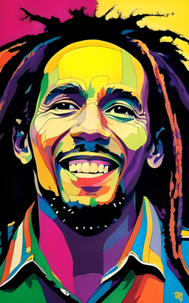 Цифровое искусство под названием "Bob Marley portrait…" - Jafeth Moiane, Подлинное произведение искусства, Цифровая живопись