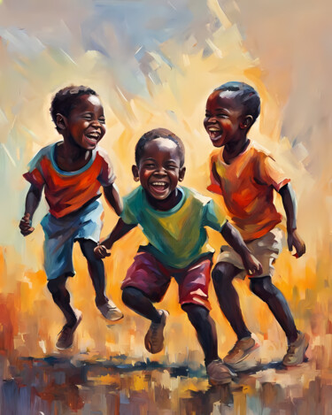 Картина под названием "The joy of Childhoo…" - Jafeth Moiane, Подлинное произведение искусства, Акрил