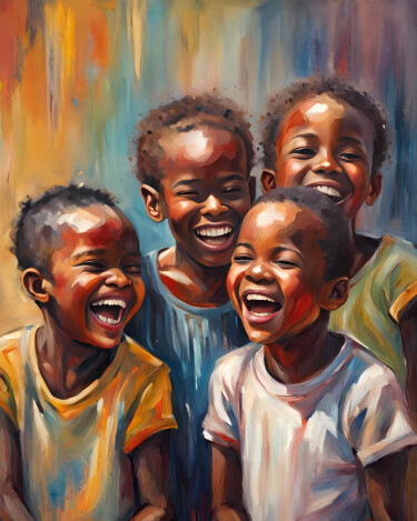 Malerei mit dem Titel "Childhood laughter,…" von Jafeth Moiane, Original-Kunstwerk, Acryl