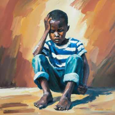 Картина под названием "The boy without sho…" - Jafeth Moiane, Подлинное произведение искусства, Акрил