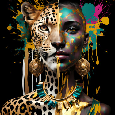 Digital Arts με τίτλο "Queen and leopard:…" από Jafeth Moiane, Αυθεντικά έργα τέχνης, Ψηφιακή ζωγραφική