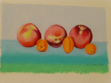 Peinture intitulée "pêches et abricots" par Ml Dumarais, Œuvre d'art originale, Pastel